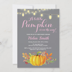 Invitación Pumpkin Mason Jar String Lights Chica Baby Shower