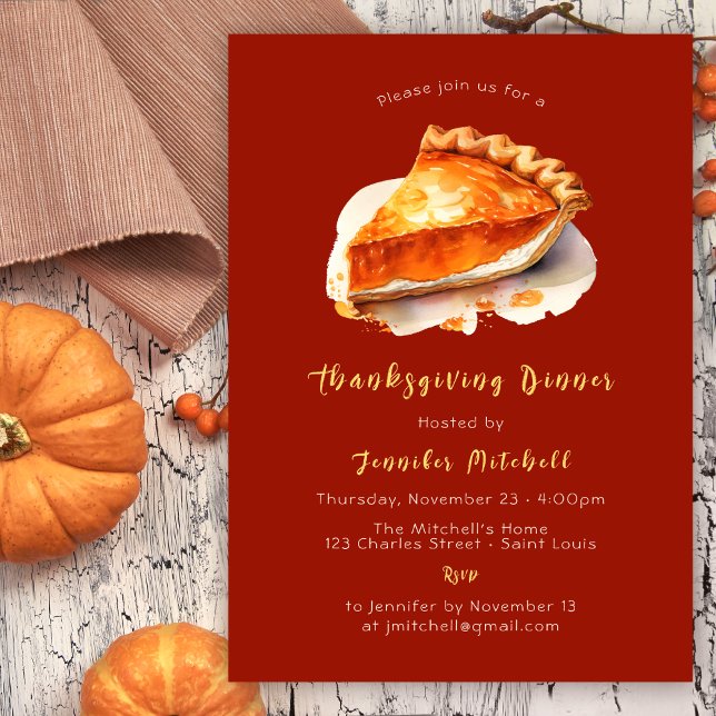 Invitación Pumpkin Pie Día de Acción de Gracias Cena Amistad (Subido por el creador)