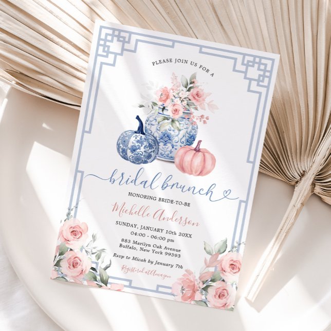 Invitación Pumpkin Pink Peony Chinoiserie Jar Bridal Brunch (Subido por el creador)