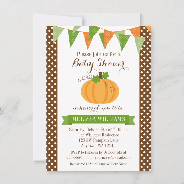 Invitación Pumpkin Polka Bungalows Fall Baby Shower (Anverso)