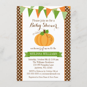Invitación Pumpkin Polka Bungalows Fall Baby Shower