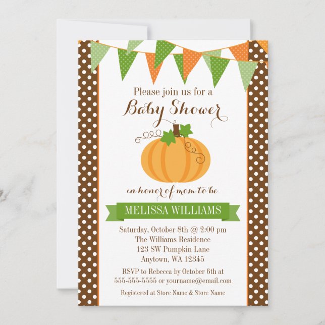 Invitación Pumpkin Polka Dot Bunding Fall Baby Shower (Anverso)