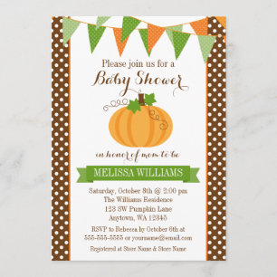 Invitación Pumpkin Polka Dot Bunding Fall Baby Shower