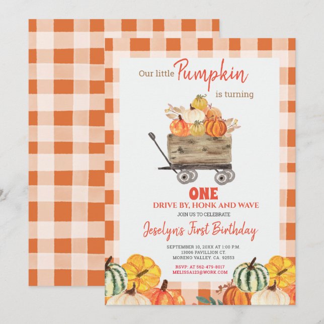 Invitación Pumpkin Primer Concurso De Cumpleaños Por Cumpleañ (Anverso / Reverso)