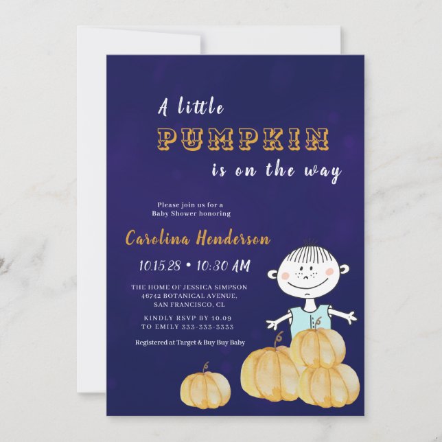 Invitación Pumpkin Purple Funny Boy Baby Shower (Anverso)