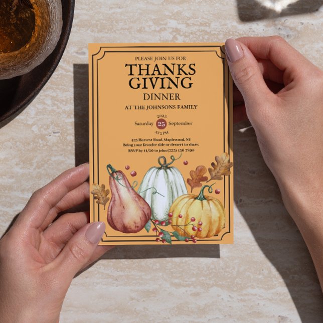 Invitación Pumpkin Rustic Thanksgiving Dinner Fall Watercolor (Pumpkin Rustic Thanksgiving Dinner Fall Watercolor Invitation)