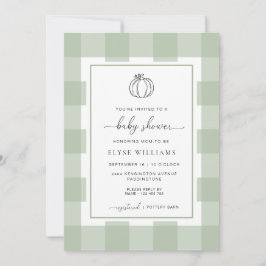 Invitación Pumpkin Sage Green Gingham Baby Shower