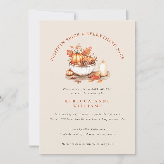 Invitación Pumpkin Spice & Everything Nice – Fall Baby Shower (Anverso)