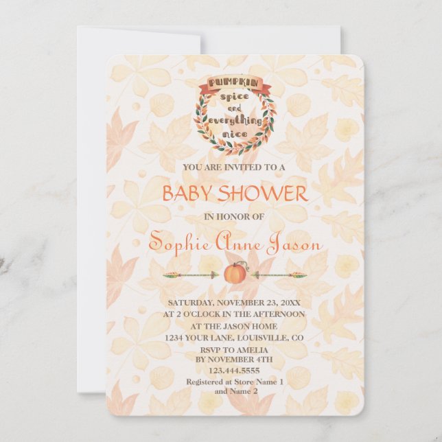 Invitación Pumpkin Spice Fall Acción de Gracias Baby Shower (Anverso)