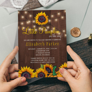 Invitación Pumpkin Sunflowers Rústico Barn Wood Baby Shower
