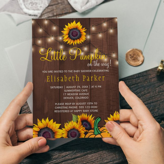 Invitación Pumpkin Sunflowers Rústico Barn Wood Baby Shower (Subido por el creador)