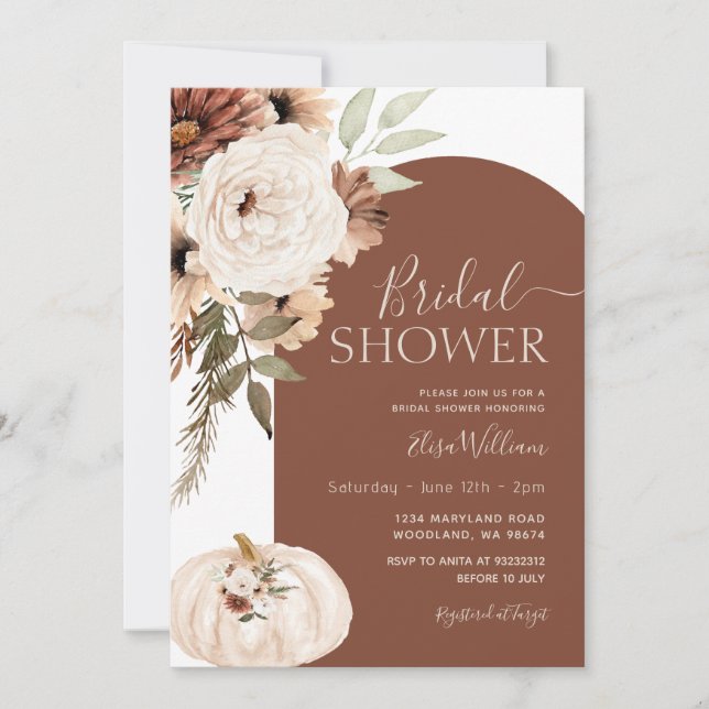 Invitación Pumpkin Terracotta Arch Floral Boho Bridal Shower (Anverso)
