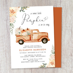 Invitación Pumpkin Vintage Truck Watercolor Baby Shower