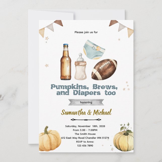 Invitación Pumpkins Brew and Diapers Too Invitation (Anverso)