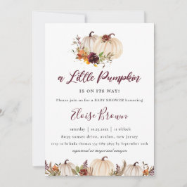 Invitación Pumpkins Burgundy Naranja Floral Baby Shower 