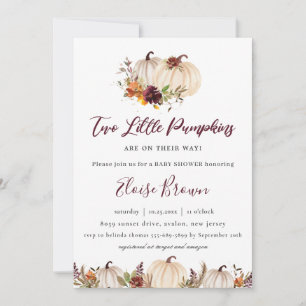 Invitación Pumpkins Burgundy Naranja Gemelos Florales Baby Sh