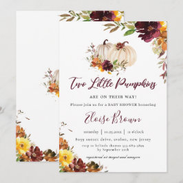 Invitación Pumpkins Burgundy Naranja Gemelos Florales Baby Sh