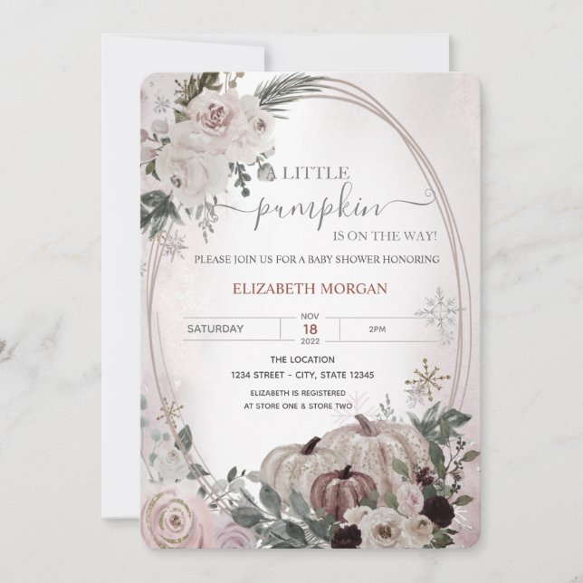 Invitación Pumpkins Floral Baby Shower (Anverso)