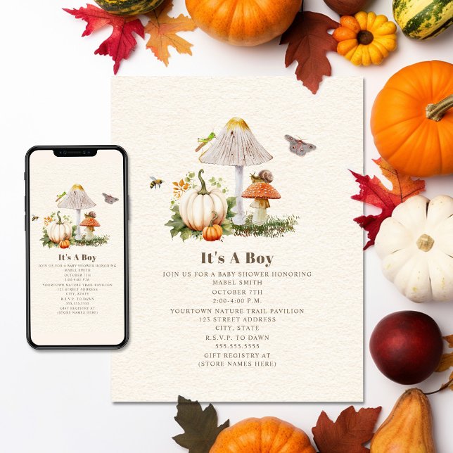 Invitación Pumpkins Mushroom Woodland Insectos Boy Baby Showe (Subido por el creador)