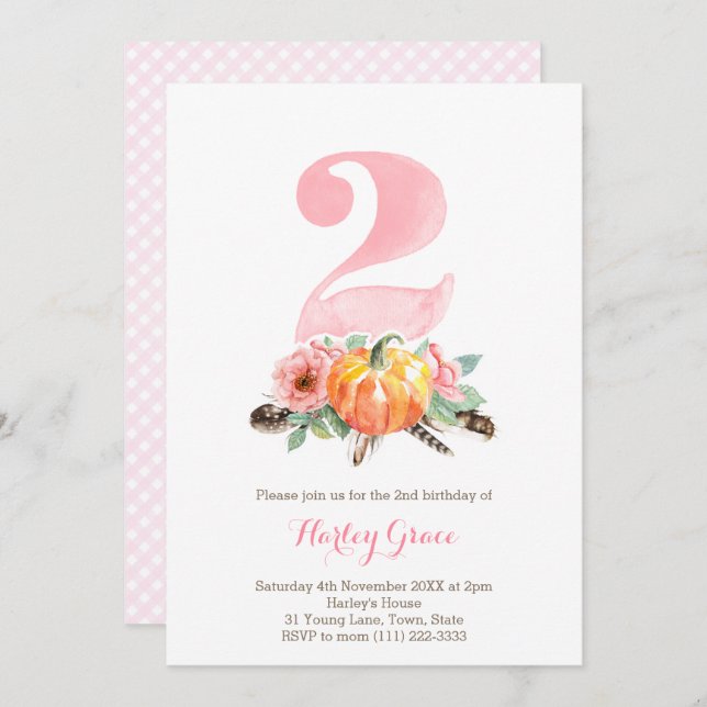 Invitación Pumpkins Rosas de época Chica Fiesta de cumpleaños (Anverso / Reverso)