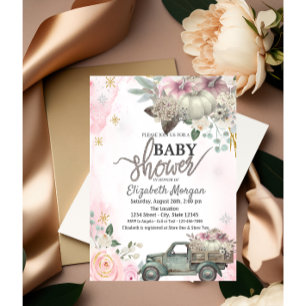 Invitación Pumpkins Vintage Truck Flowers Baby Shower