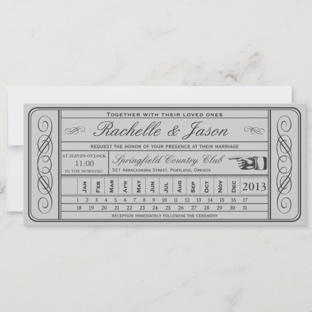Invitación Punchout de la entrada II de la boda vendida (Anverso)