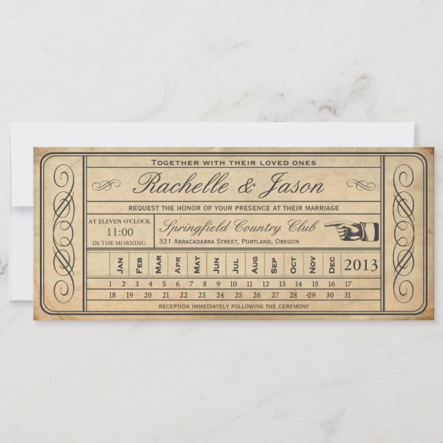 Invitación Punchout de la entrada II de la boda vendida (Anverso)