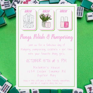Invitación Pungs, Pulir y Mimar Fiesta de Spa de Mahjong