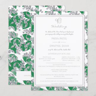 Invitación Punjabi floral Ek sikh Onkar del verde de plata