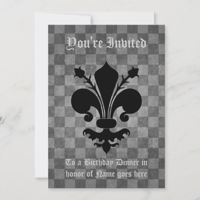 Invitación Punk gótico fleur negro de lis cena cumpleaños (Anverso)