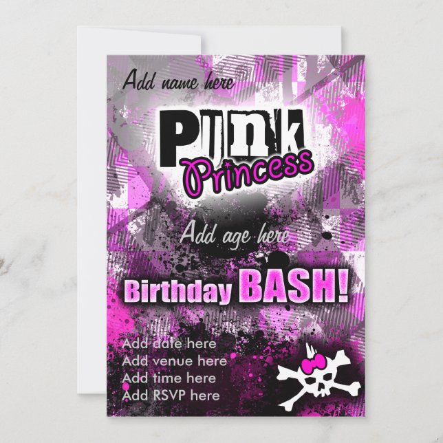 Invitación Punk Princess Birthday Bash (Anverso)