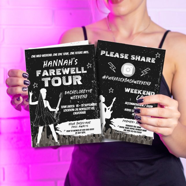 Invitación Punk Rock Bachelorette Weekend Itinerary (Subido por el creador)