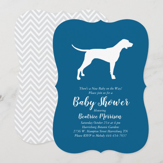 Invitación Puntero Perro Baby Shower Boy Azul (Anverso / Reverso)