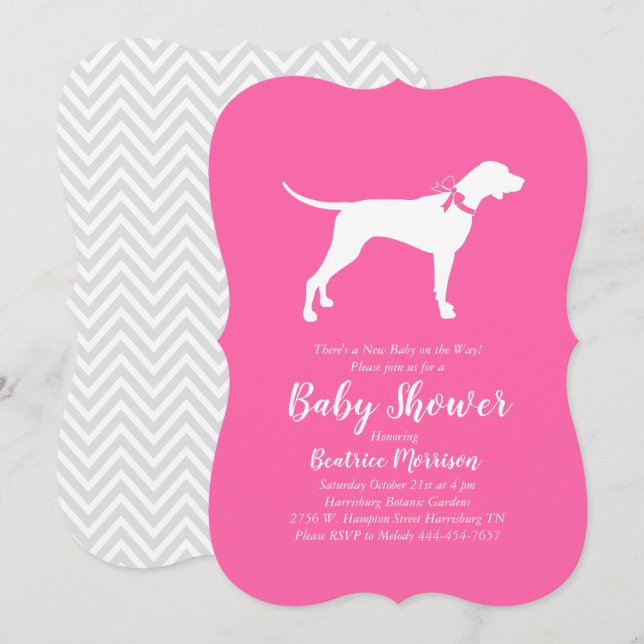Invitación Puntero Perro Chica Baby Shower Rosa (Anverso / Reverso)