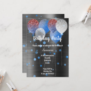 INVITACIÓN PUNTO DE BALONCESO DE CUMPLEAÑOS METÁLICO Y AZUL N