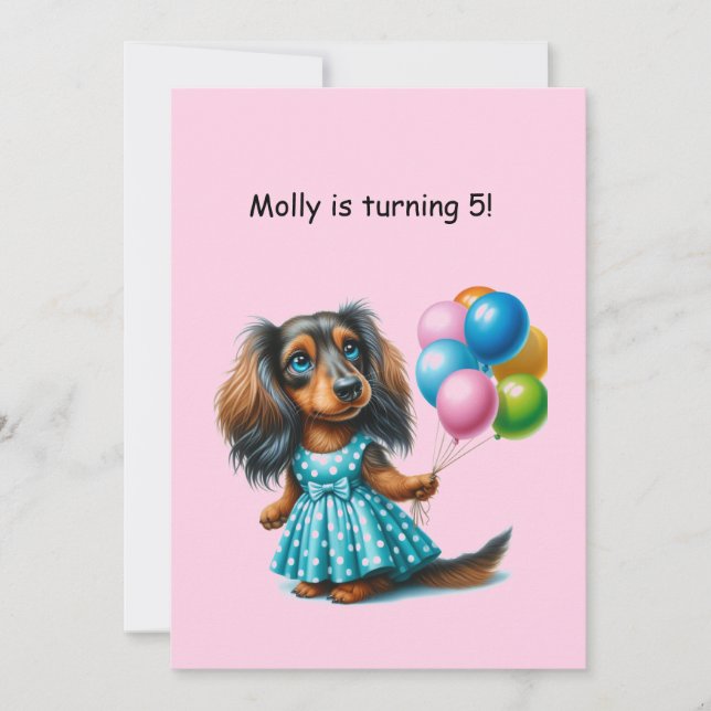 Invitación Punto de Polka Azul Dachshund (Anverso)