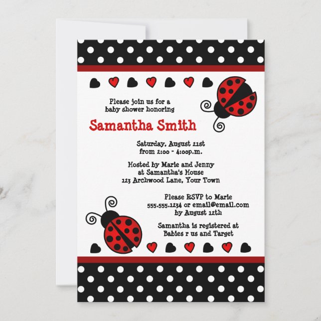 Invitación Punto de polka blanco y negro de Baby Shower (Anverso)