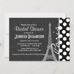 Invitación Punto de Polka blanco y negro, puntos; París