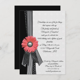 Invitación Punto de Polka Blanco y Negro rosado Cumpleaños