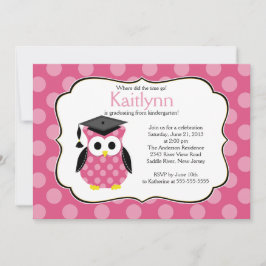 Invitación Punto de Polka Cute Graduado Chica Lechuza Graduad