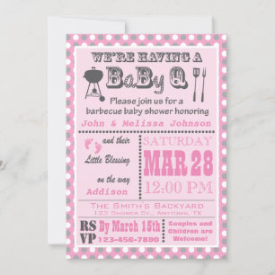 Invitación Punto de Polka de Baby Shower BaByQ Rosa