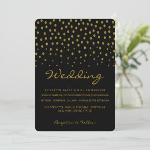 Invitación Punto de Polka de Oro - Negro y Oro - Boda