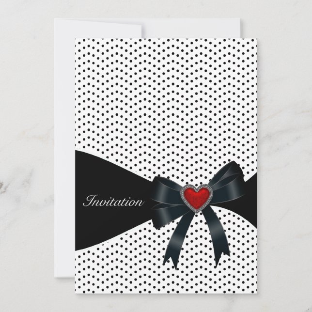 Invitación Punto de Polka Negro Cualquier número Fiesta de cu (Anverso)