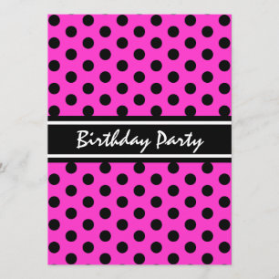 Invitación Punto de polka negro y rosado moderno de la fiesta