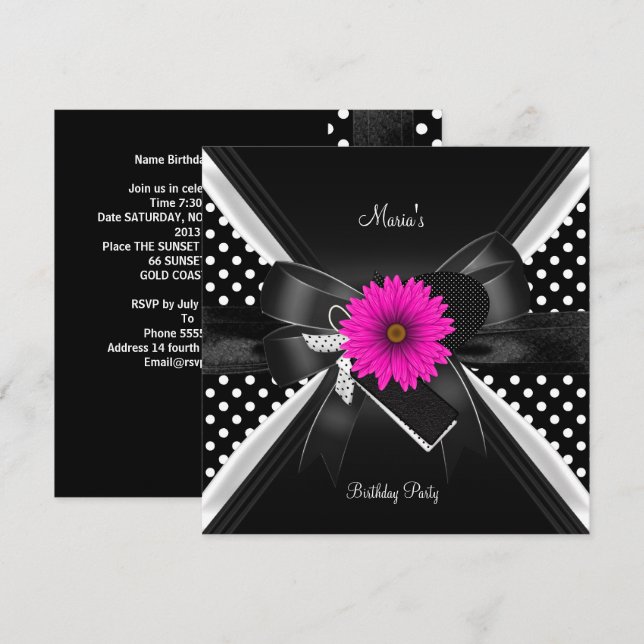 Invitación Punto de Polka Punto Blanco Negro del Partido del  (Anverso / Reverso)