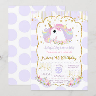 Invitación Punto de Polka Púrpura de primer cumpleaños de Rai