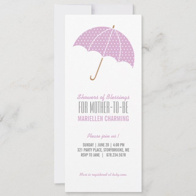 Invitación punto de polka retro púrpura rociar BABY SHOWER (Anverso)