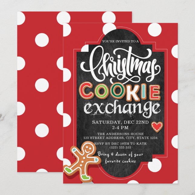Invitación Punto de Polka Rojo Fiesta de intercambio de cooki (Anverso / Reverso)