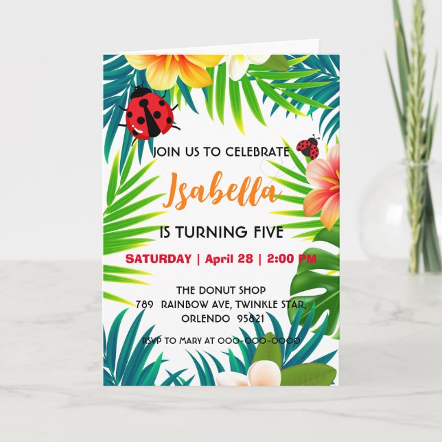 Invitación Punto de polka rojo lindo Ladybug jungla de verano (Anverso)