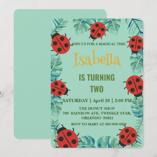 Invitación Punto de polka rojo lindo Ladybug Jungle Leave Cum